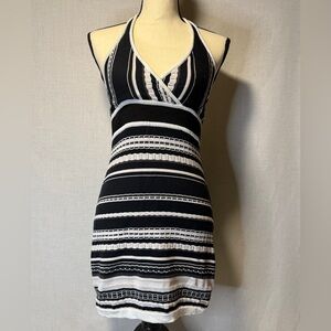 GUESS Black and White Striped Halter Dress